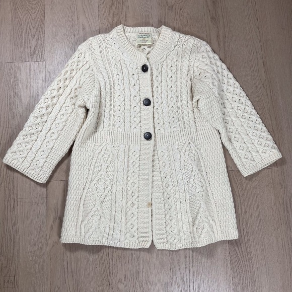 Kilronan Knitwear‎ Women's Cardigan 100% Pure New Wool Made In Ireland M Cream - Picture 1 of 9